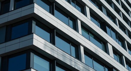 Building façade with a grid of windows or colored panels