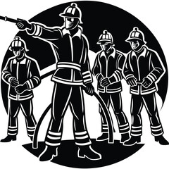 Firefighter vector Silhouette illustration Firefighter directing hose team
