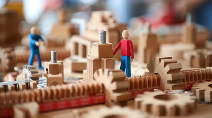 Manufacturing Process: Stick figures operating machinery and assembly lines, illustrating how the human element plays a key role in modern manufacturing success.
