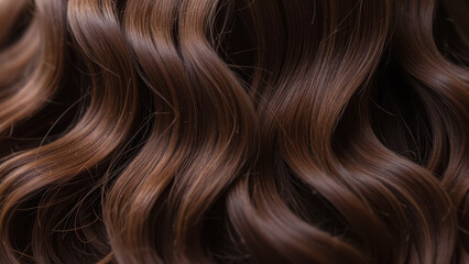Fototapeta premium Close-Up View of Glossy Brown Hair with Beautiful Waves and Textured Layers