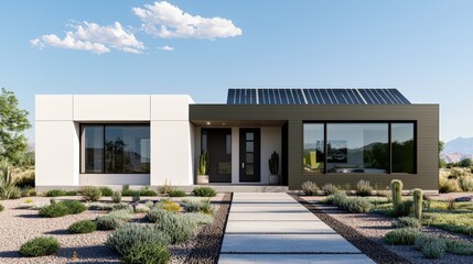Modern solar-powered smart home embracing sustainable living in the desert