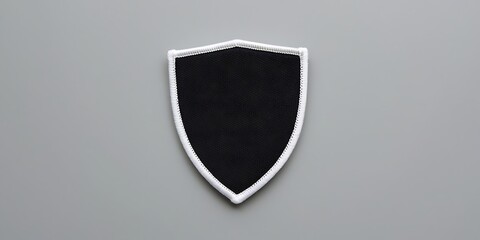 Minimal black shield patch with white border on plain background, ideal for custom embroidery, logo design, branding, or uniform decoration and fashion accessory
