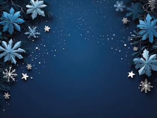 Elegant navy blue Christmas background with shimmering snowflakes and gold accents