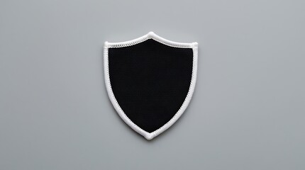 Minimal black shield patch with white border on plain background, ideal for custom embroidery, logo design, branding, or uniform decoration and fashion accessory
