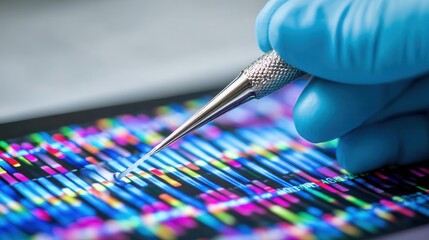 Close-up view of a scientist examining genetic data.