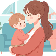 Loving Mom Carrying Toddler – Cute Flat Cartoon