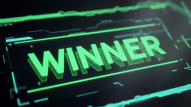 Winner Announcement on Futuristic Glowing Digital Display Animation