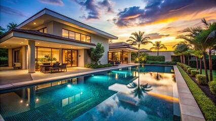 Luxurious Dusk Villa Poolside: Tranquil Evening Escape