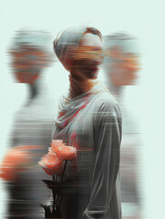 Surreal Artistic Portrait of Woman with Roses and Motion Blur Effect