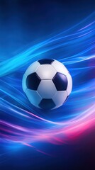 Naklejka premium Soccer ball on blue and pink light trails background