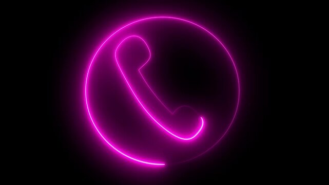 Neon Pink Telephone Handset in Circle Glowing Sign Communication Symbol