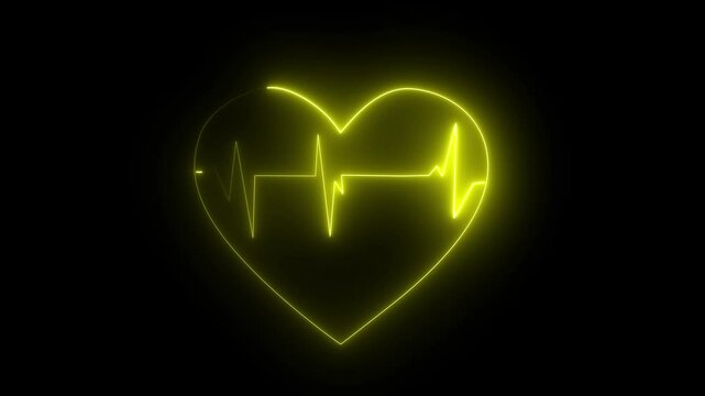 Neon Heartbeat Pulse Line Yellow Glowing Heart Shape E C G Monitor Animation ecg monitor