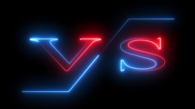 Versus icon animation glowing neon red color v and s letter game match team challenge frame box match sport sign symbol