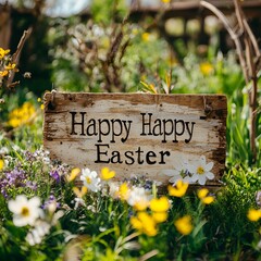 Happy Easter sign in garden