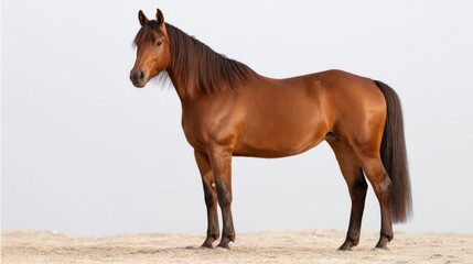 Obraz premium Majestic bay horse standing gracefully, embodying elegance and strength in minimalist beauty 