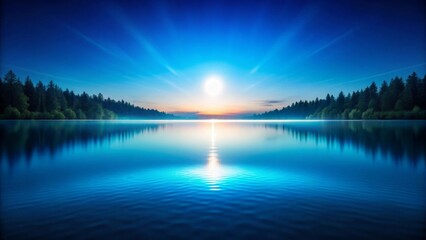 Fototapeta premium Serene Sunset Over a Still Lake Reflected in Tranquil Waters, Illuminating the Silhouetted Evergreen Forest