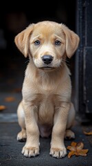 Puppy, sitting, golden, attentive