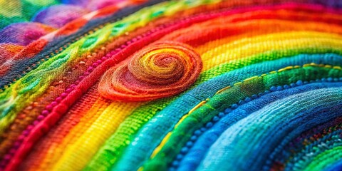 Macro Whimsical Rainbow Fabric Art: Colorful Organic Dye Textile Close-up