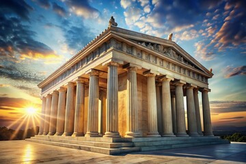 Majestic Ancient Greek Temple 3D Illustration: Columns, Frontispiece, Architecture