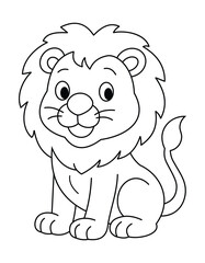Funny lion coloring page. lion cartoon characters vector illustration. For kids coloring book.