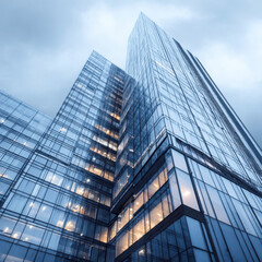 Fototapeta premium Modern Glass Skyscraper at Dusk Cityscape