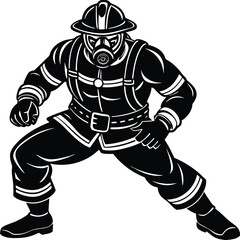 Firefighter vector Silhouette illustration Firefighter in a ready to run stance