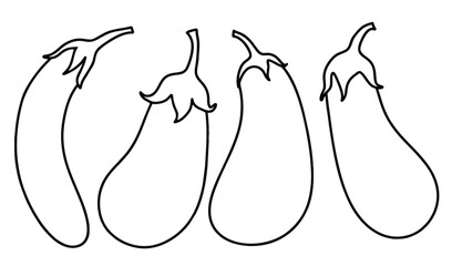 Doodle set of cute Hand drawn outline eggplant vector.