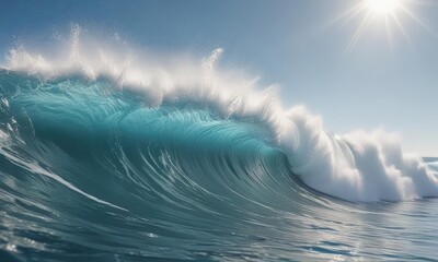 Abstract blue ocean waves, sunlight, white foam crests , light, white, wave