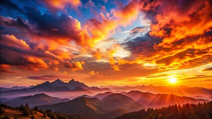 Obraz premium Majestic Sunset Over Mountains: Vibrant Orange and Pink Hues