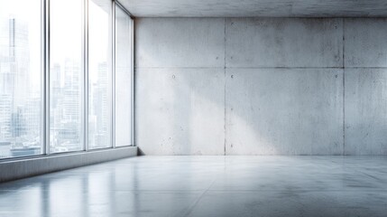 Obraz premium Minimalist concrete wall with large windows and soft light, embodying clean modern design in a simple office space 