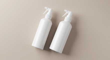 Two White Spray Bottles on Neutral Background