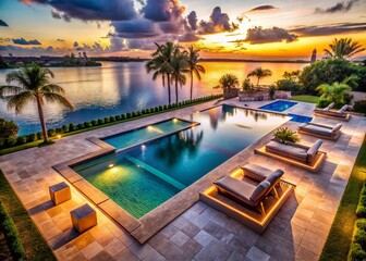 Miami Lakefront Luxury: Sunset Pool, LED Lights, Marble Patio & Conversation Pit