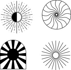 Abstract sun shapes, symbols, logos, icons, signs and design elements collection.