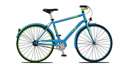 Isolated Blue Bicycle Illustration with Green Accents
