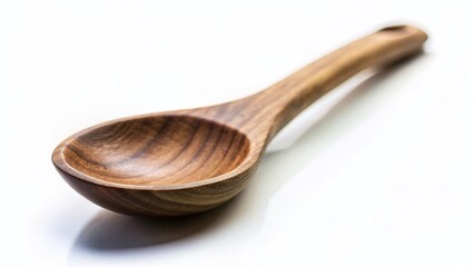 Miniature Walnut Wooden Spoon, Isolated on White Background, Tilt-Shift Photography