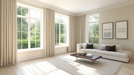 Spacious, sun-drenched living area with elegant decor.