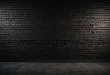 Fototapeta premium Deeply textured black brick wall, aged mortar, moody lighting, atmospheric grunge , ruin, retro, grime