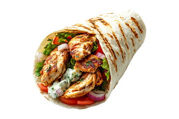  Chicken gyros with tzatziki sauce isolated on transparent background
