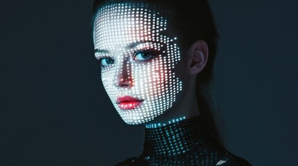 Woman with projected dot pattern on face