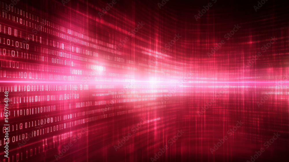 Poster futuristic digital background with binary code and vibrant red light effects