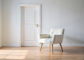 Minimalist White Armchair Interior - Modern Home Decor Stock Photo