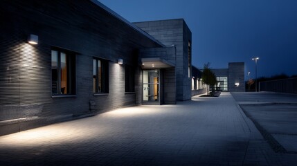Modern industrial facility with clean lines and soft lighting, showcasing efficiency and contemporary design.
