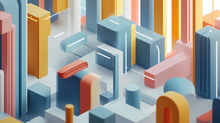 Spinning colorful blocks and rectangles in a 3d animation. [Graviton Cities] | Rotational Skyline | spinning blocks. Illustration