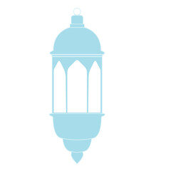 An elegant silhouette of a traditional light blue lantern with arches and a hanging loop, designed in a minimal, artistic style for cultural and decorative creative projects.