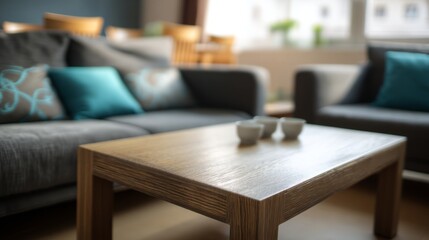 Modern living room with simple furniture, bathed in natural light. Minimalist elegance in a serene home space.
