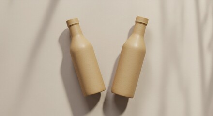 Two Beige Bottles with Shadow