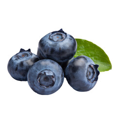 Obraz premium fresh blueberries pile with green leaf on white background
