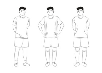 Male Soccer Player in Relaxed Standing Poses - Vector Illustration, in line art style.