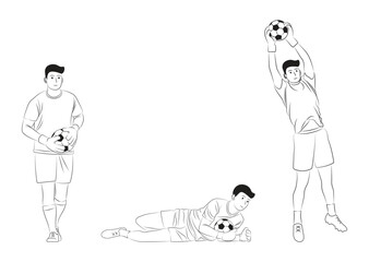 Goalkeeper Catching and Holding the Ball - Vector Illustration of Sports Pose, in line art style.