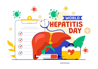 World Hepatitis Day Vector Illustration on July 28 Featuring a Patient, Diseased Liver, Liver Cancer, and Cirrhosis in a Healthcare Theme Background
